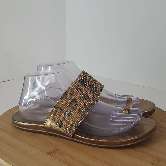 Reaction Kenneth Cole Slim Tricks Bronze Metallic Bling Sandals Women's Size 7.5 - Picture 1 of 9